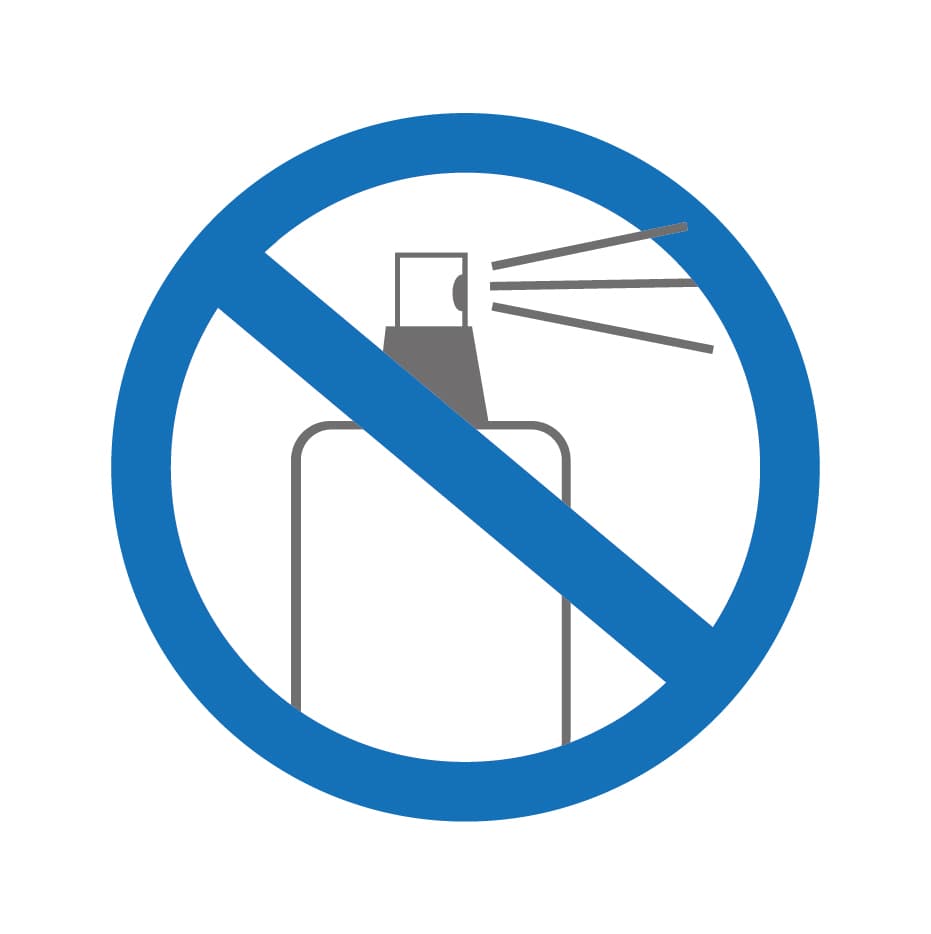 Symbol: durchgestrichene Sprühflasche