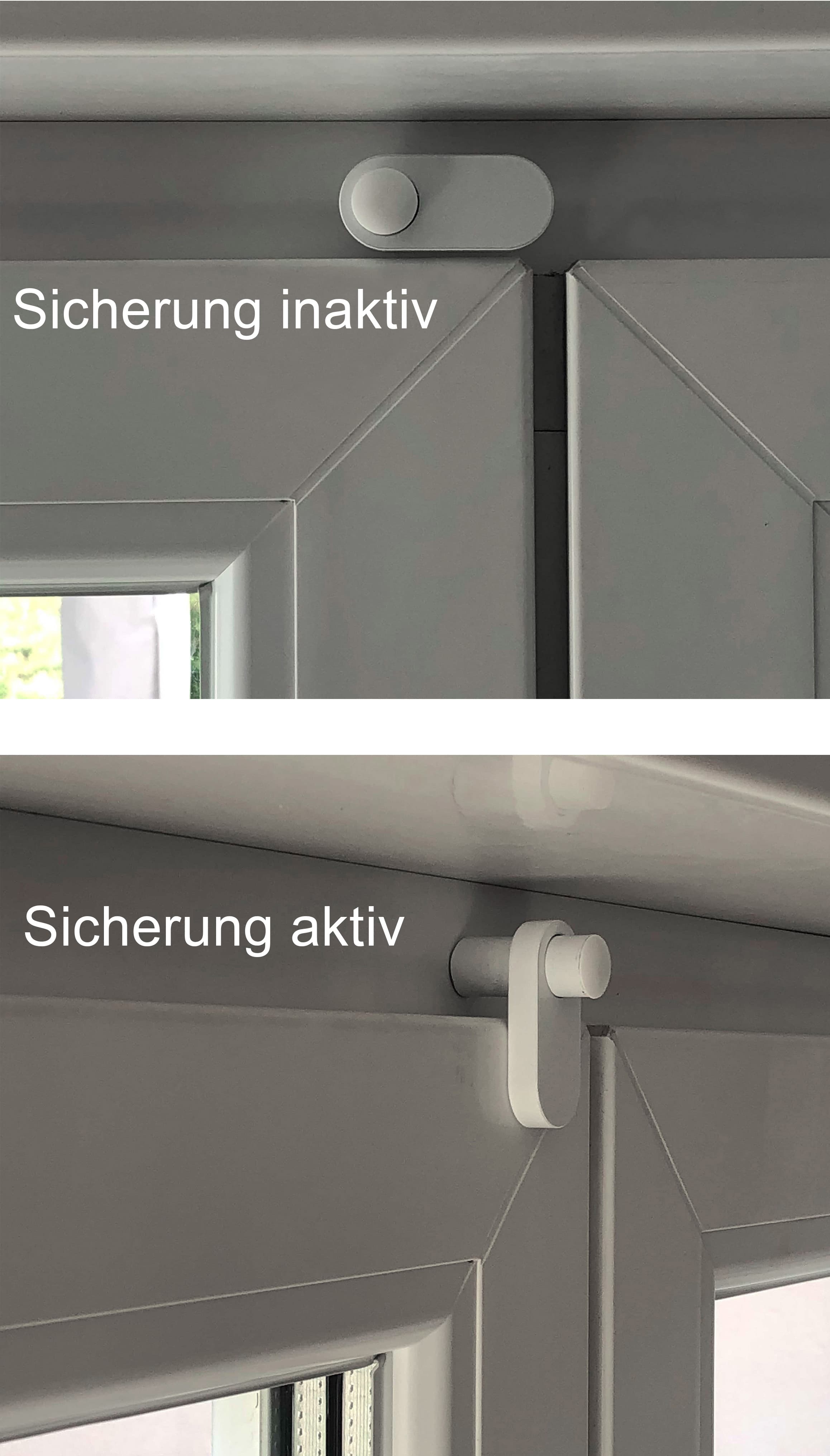 Fenstersicherung am Fensterrahmen, oben inaktiv, unten aktiv